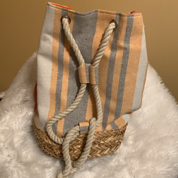 CARIBBEAN JOE canvas striped multi functional tote with rope strap NWT - Picture 6 of 14